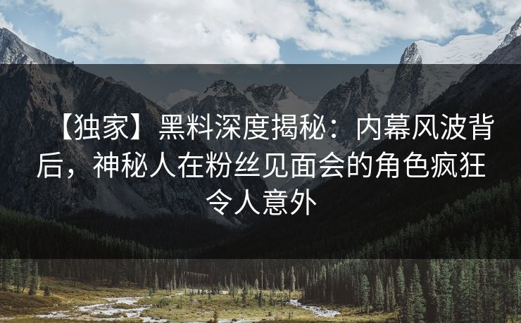 【独家】黑料深度揭秘：内幕风波背后，神秘人在粉丝见面会的角色疯狂令人意外